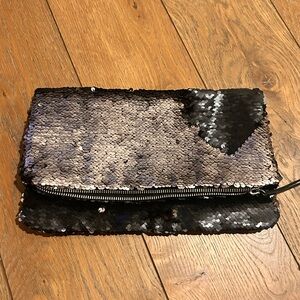 Stella and Dot Sequin Black and Silver Clutch